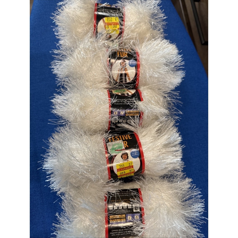 Lion Brand Festive Fur Yarn White Eyelash Yarn Lot of 5 Skeins